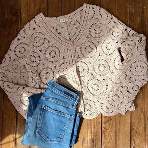 POL Beige Crochet Cardigan Sweater